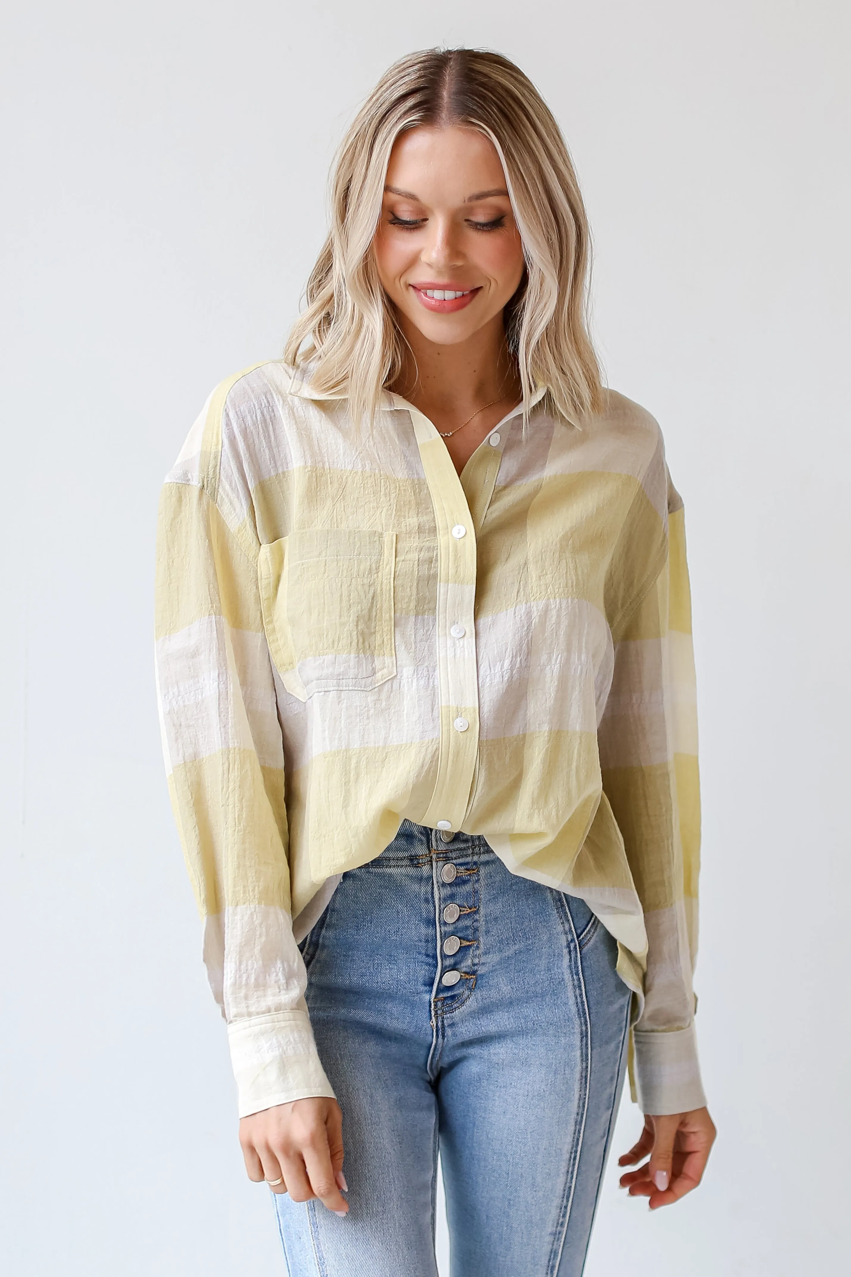 FINAL SALE - Playful Personality Plaid Button-Up Blouse