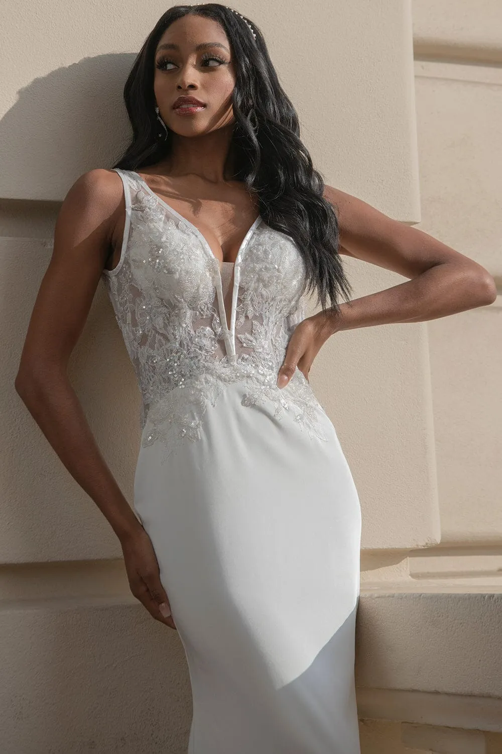 Fitted Applique V-Neck Bridal Gown by Amelia Couture 5030