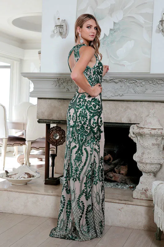 Fitted Sequined deep v neck mermaid Prom Evening Gown