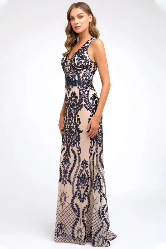 Fitted Sequined deep v neck mermaid Prom Evening Gown