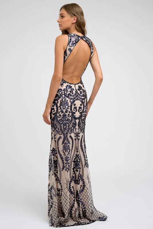 Fitted Sequined deep v neck mermaid Prom Evening Gown