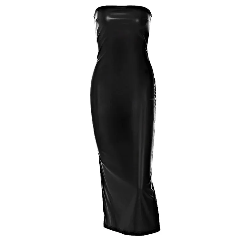 Flytonn-Christmas Outfits New Year's Eve Dress Night Out Club Dresses cute winter outfits Neala Leather Maxi Dress
