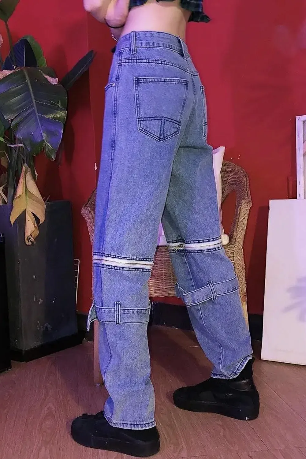 Flytonn-cute winter outfits casual winter outfits christmas outfit party look inspos High Waist Loose Detachable Jeans Pants