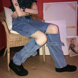 Flytonn-cute winter outfits casual winter outfits christmas outfit party look inspos High Waist Loose Detachable Jeans Pants