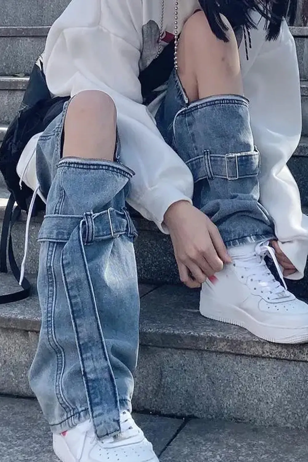 Flytonn-cute winter outfits casual winter outfits christmas outfit party look inspos High Waist Loose Detachable Jeans Pants