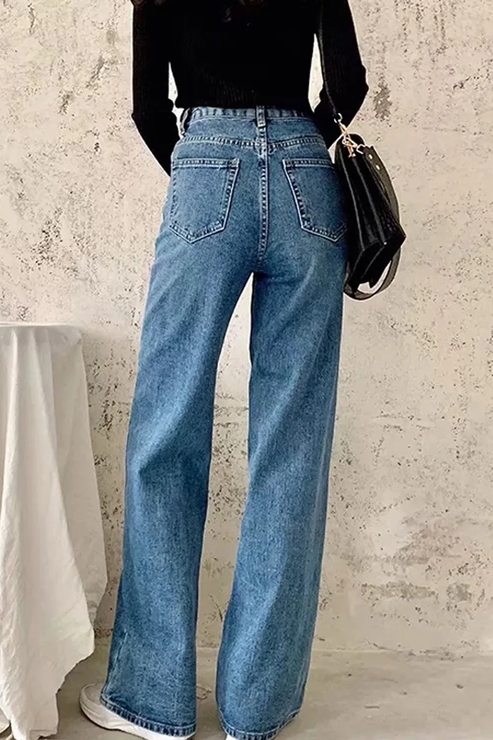 Flytonn-cute winter outfits casual winter outfits christmas outfit party look inspos High Waist Wide Leg Mom Jeans Pants