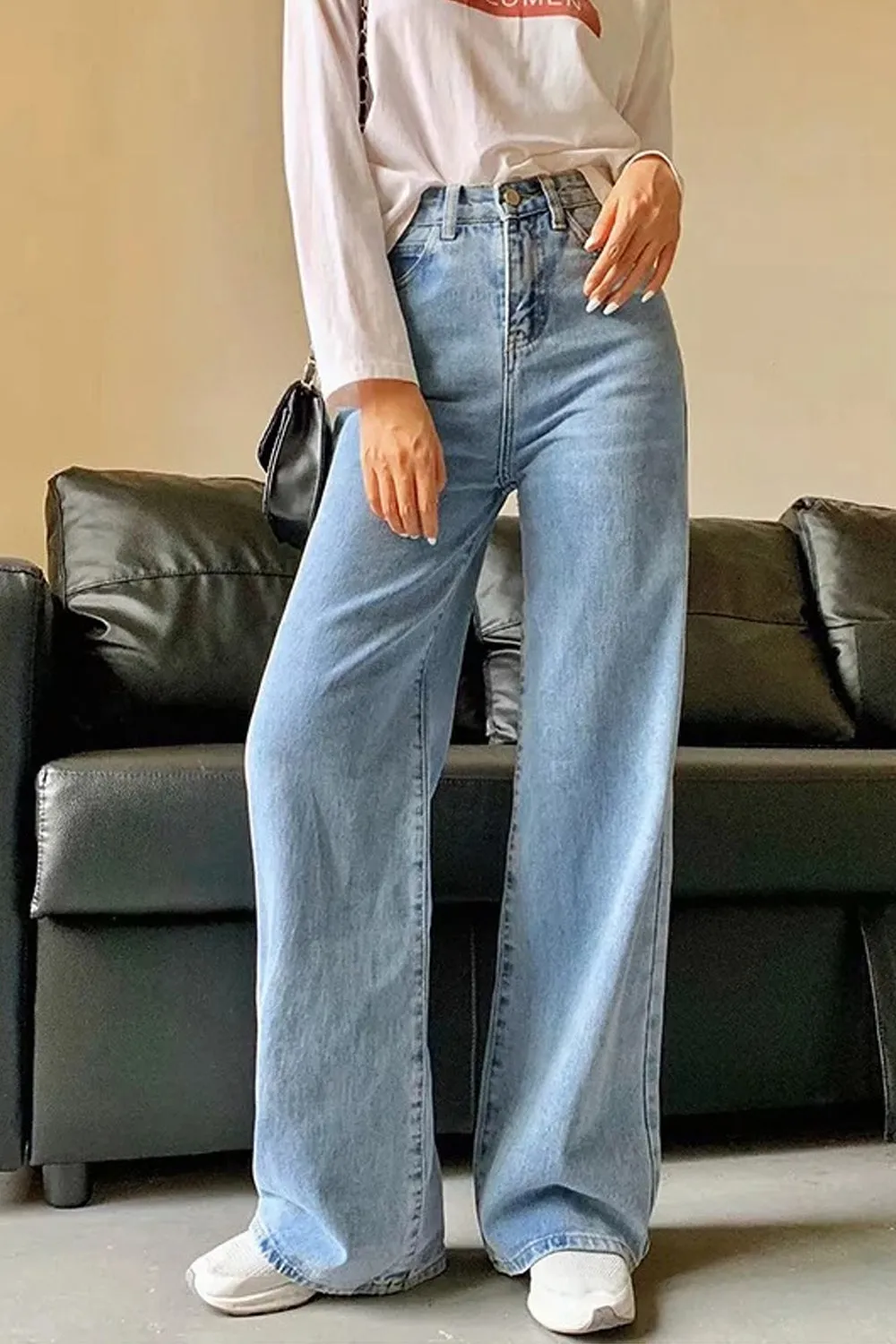 Flytonn-cute winter outfits casual winter outfits christmas outfit party look inspos High Waist Wide Leg Mom Jeans Pants