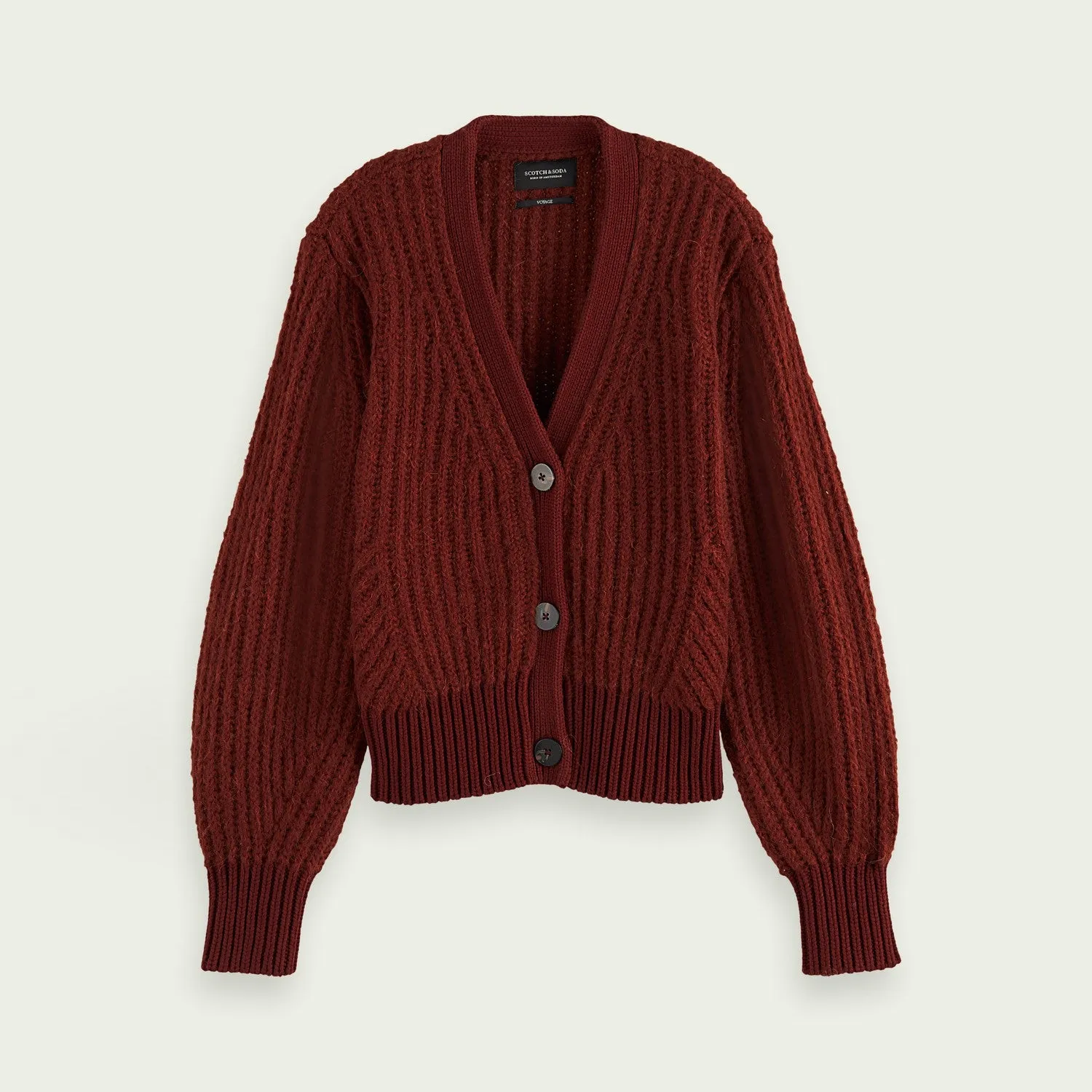 Fuzzy Cardigan With Voluminous Sleeve (Burgundy)