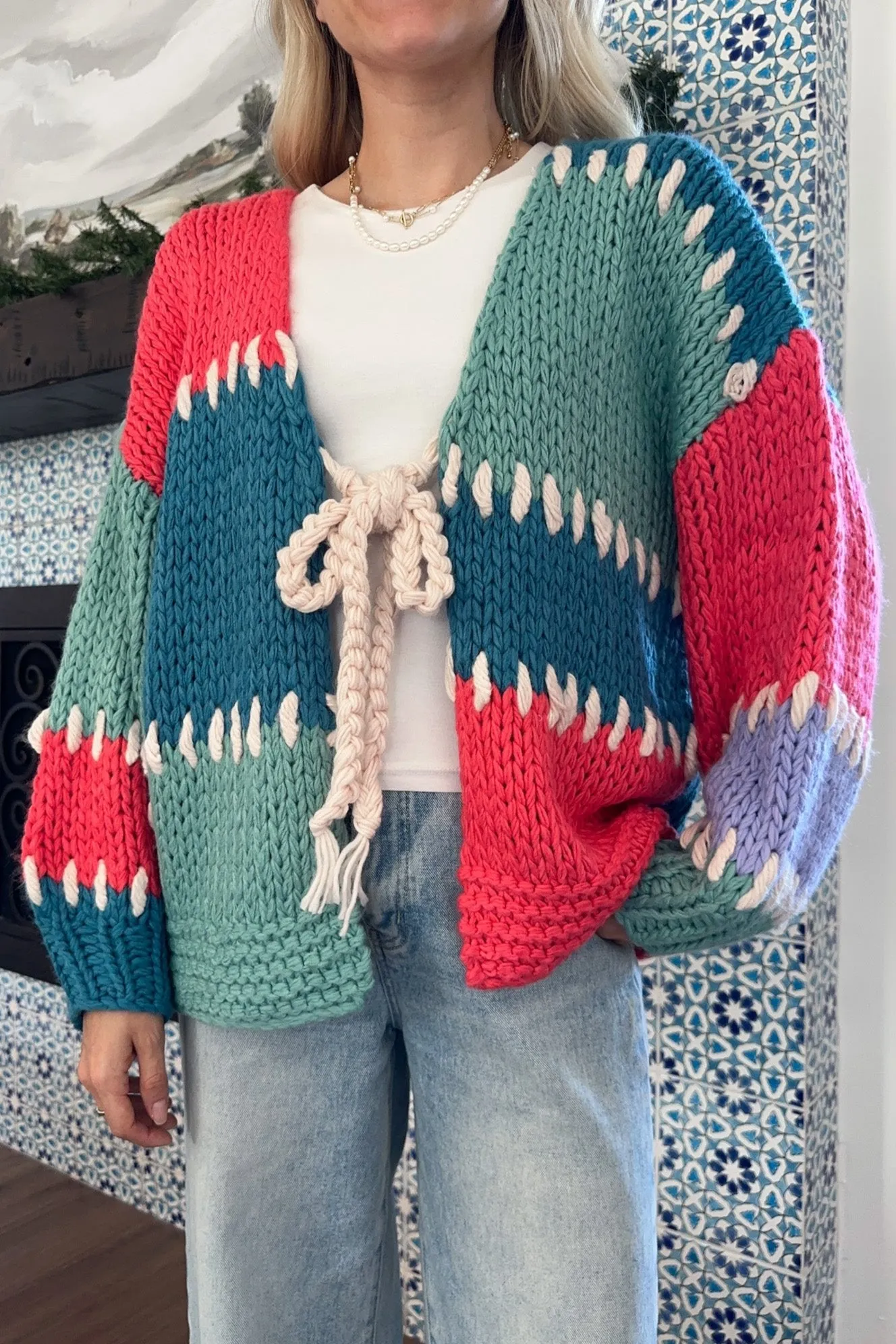 Harper Crochet Knit Color Block Cardigan