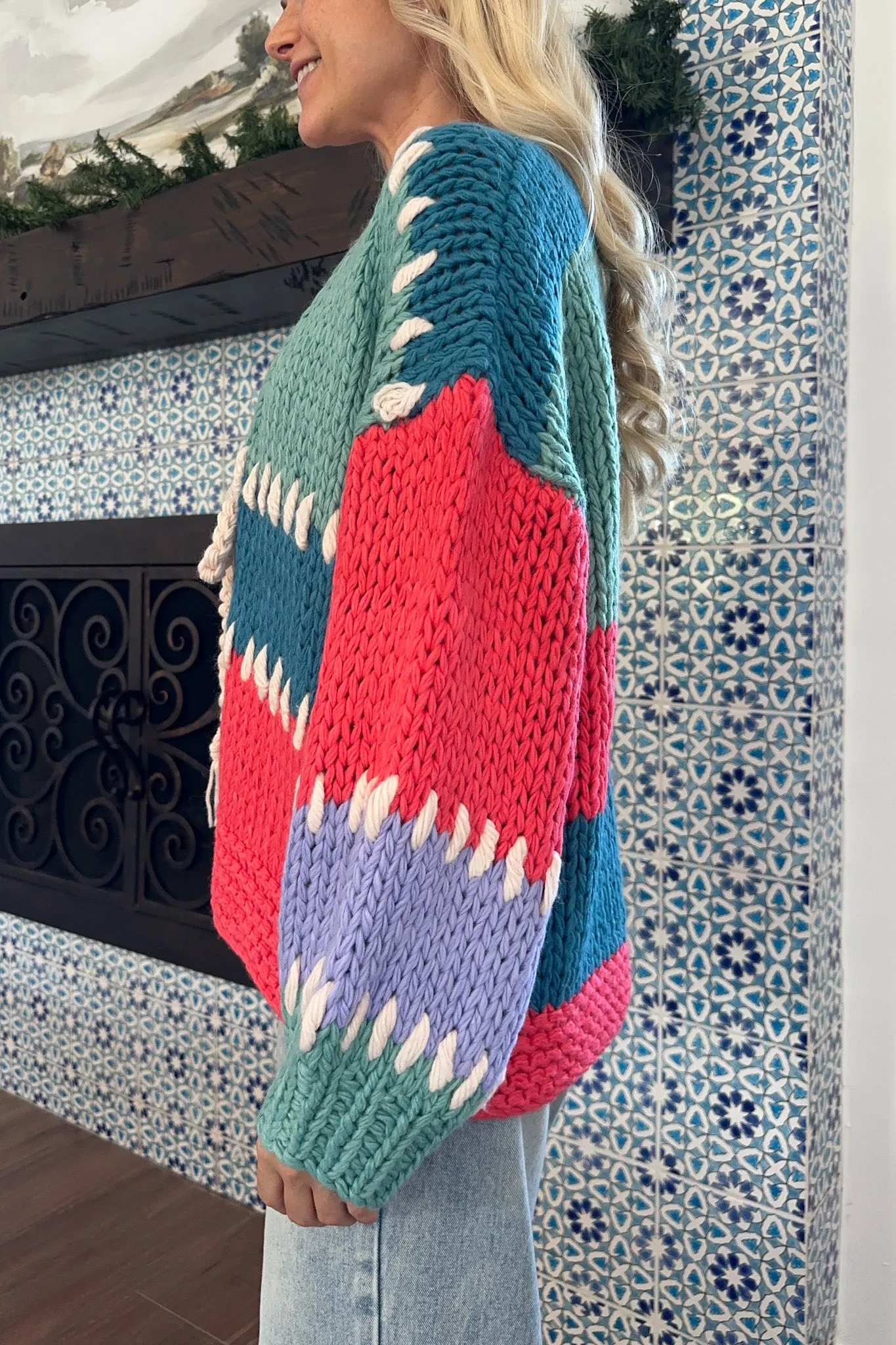 Harper Crochet Knit Color Block Cardigan