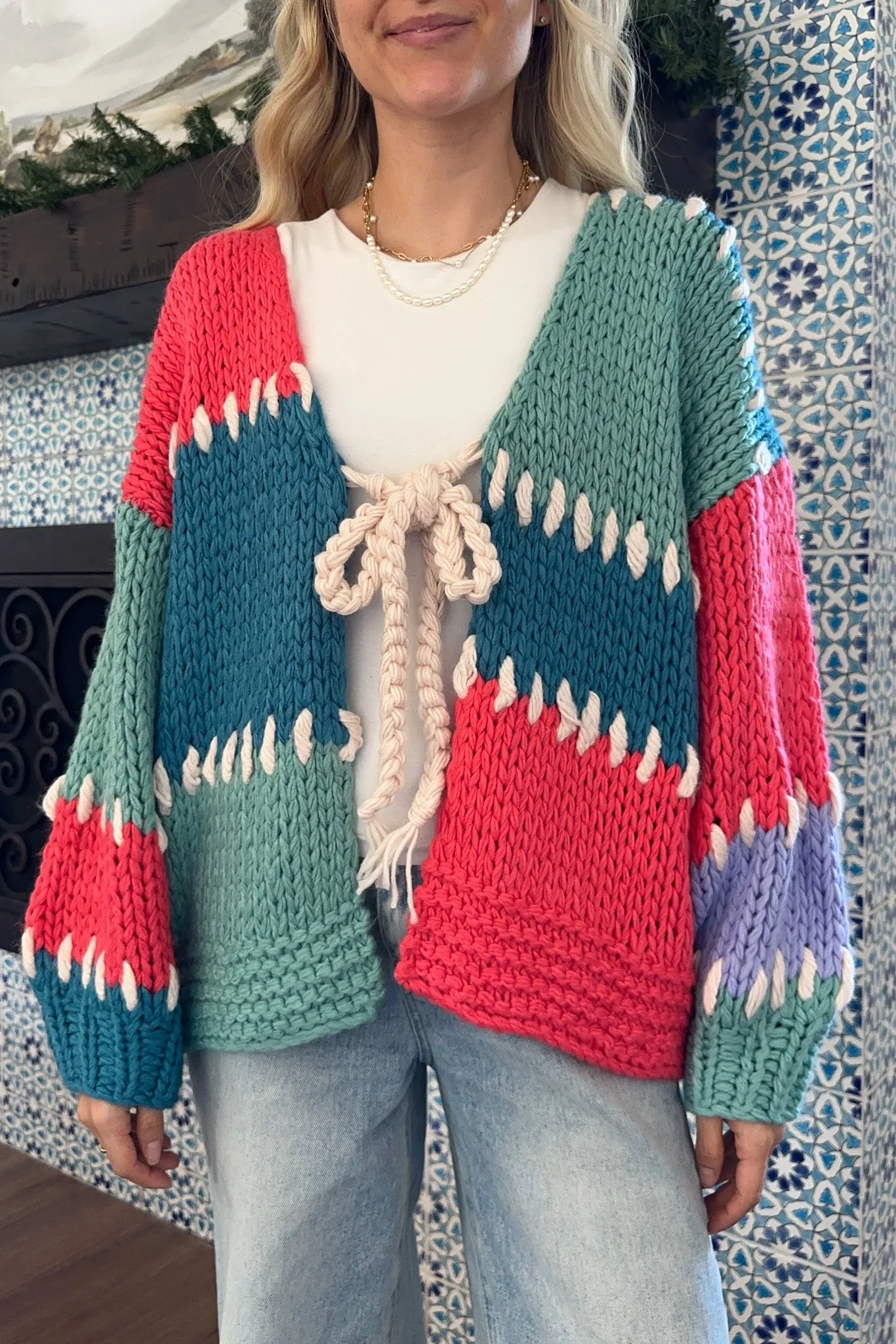 Harper Crochet Knit Color Block Cardigan