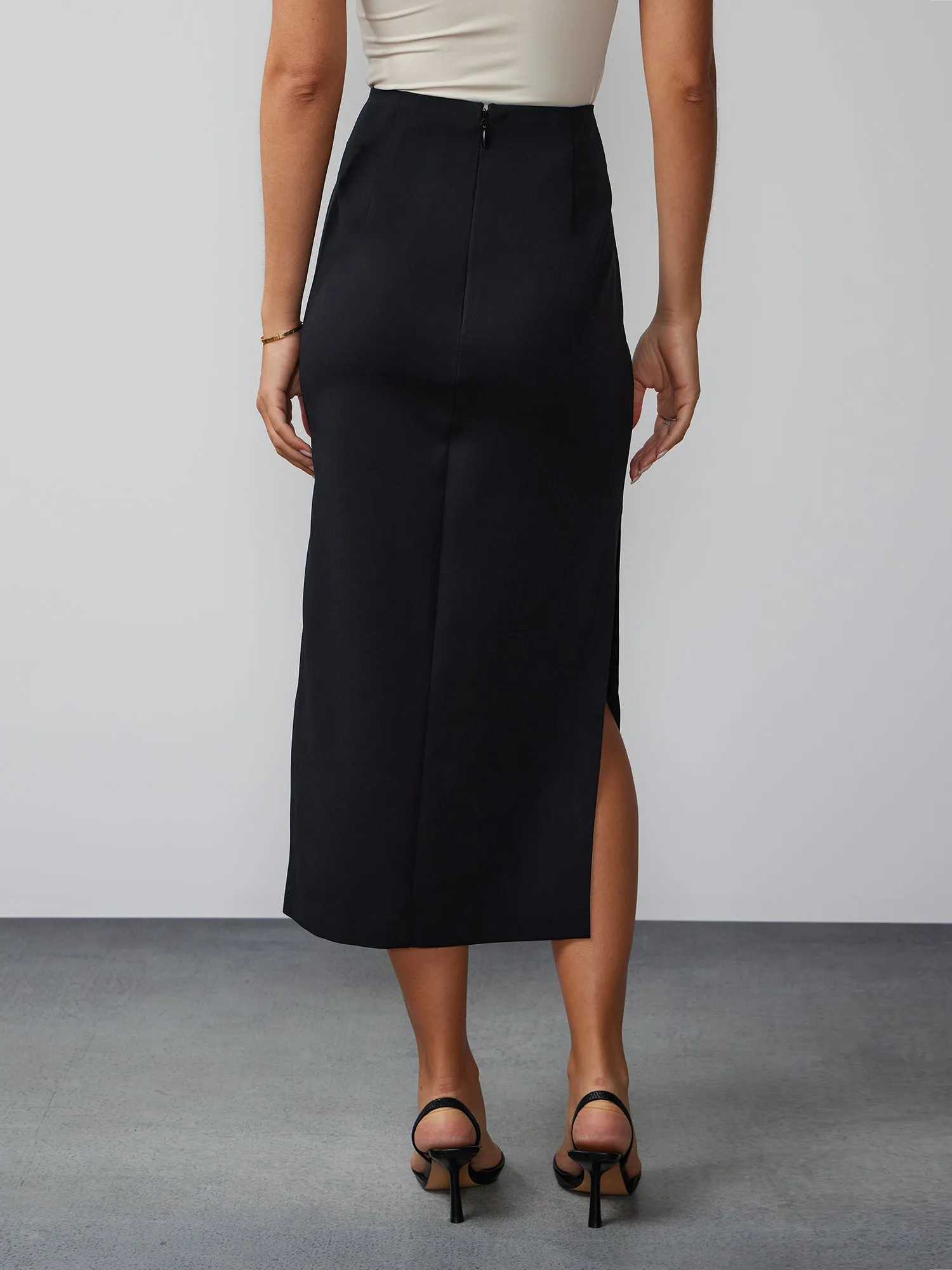 High Rise Side Slit Midi Skirt