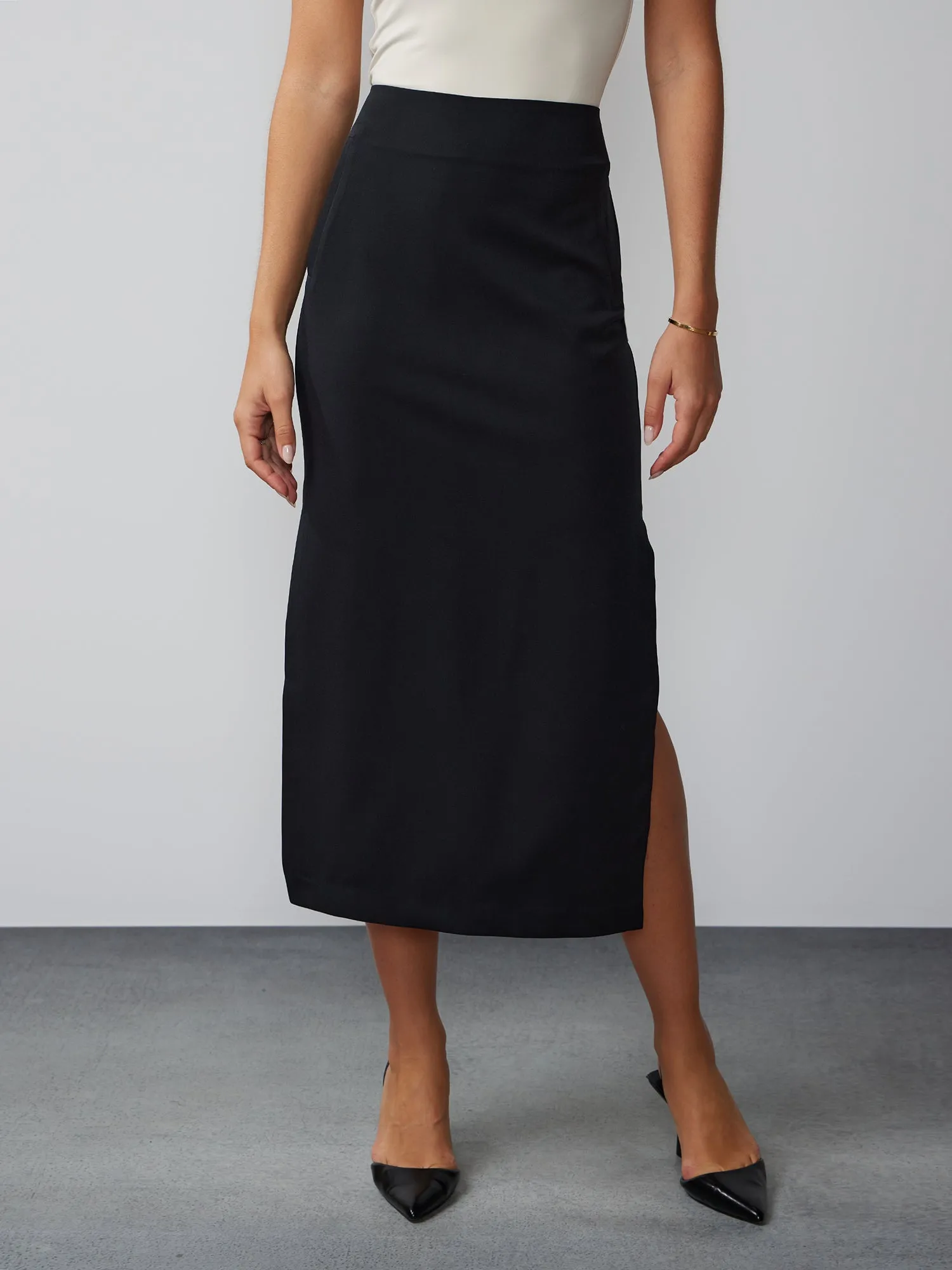 High Rise Side Slit Midi Skirt