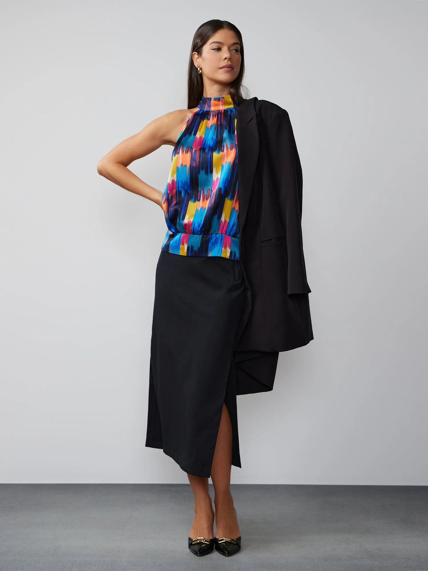 High Rise Side Slit Midi Skirt