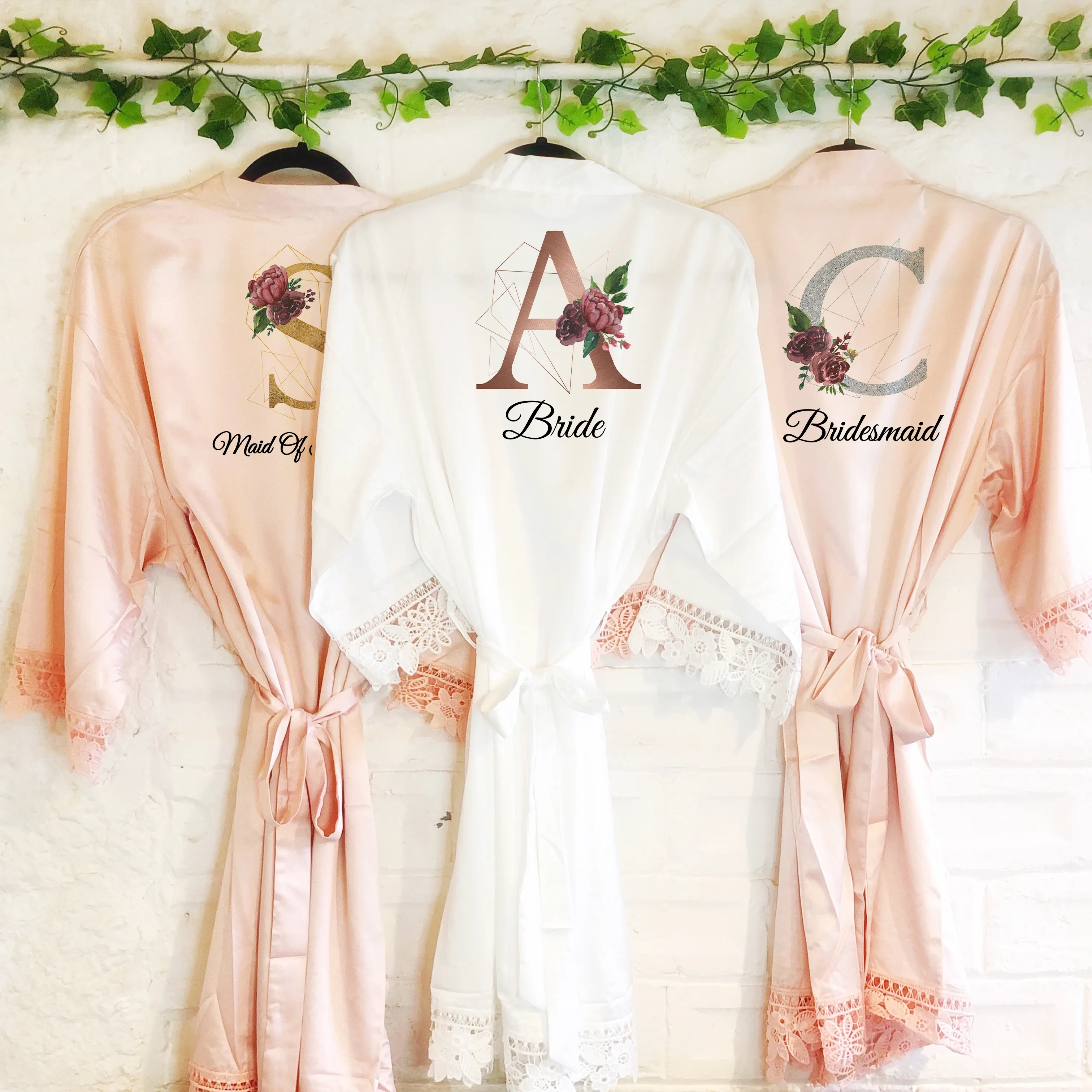 Initial Floral Personalised Bride Lace Wedding Dressing Robe
