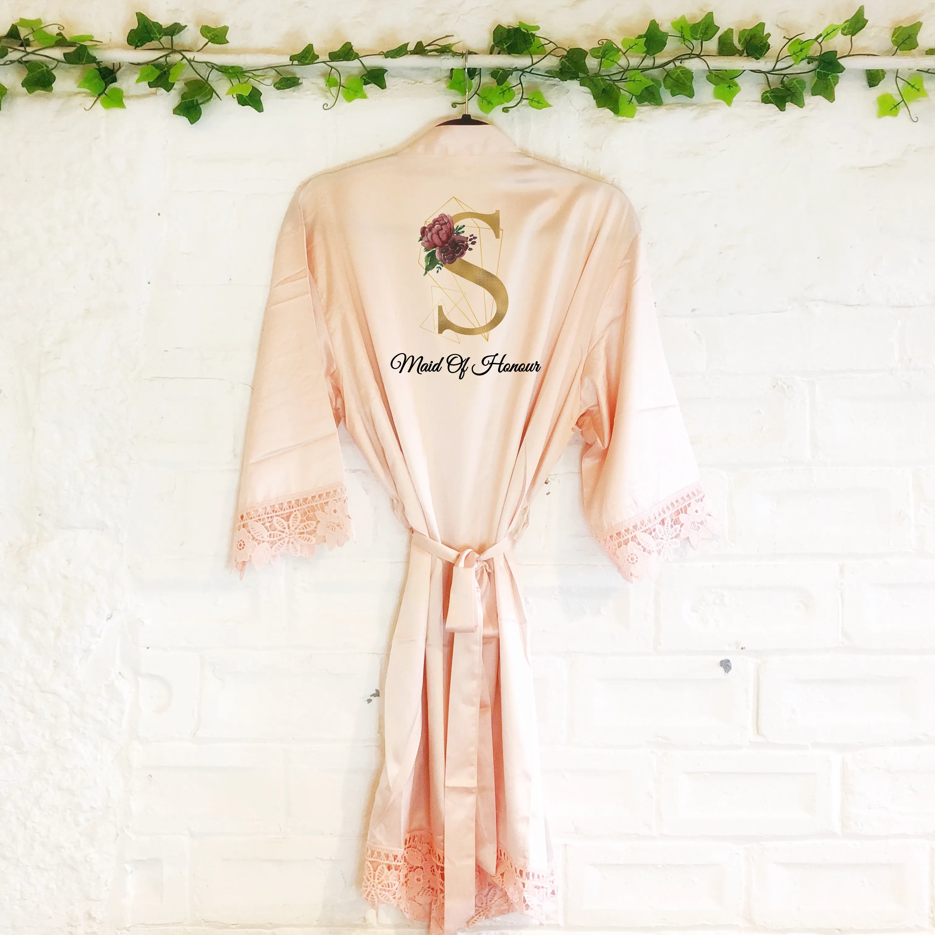 Initial Floral Personalised Bride Lace Wedding Dressing Robe