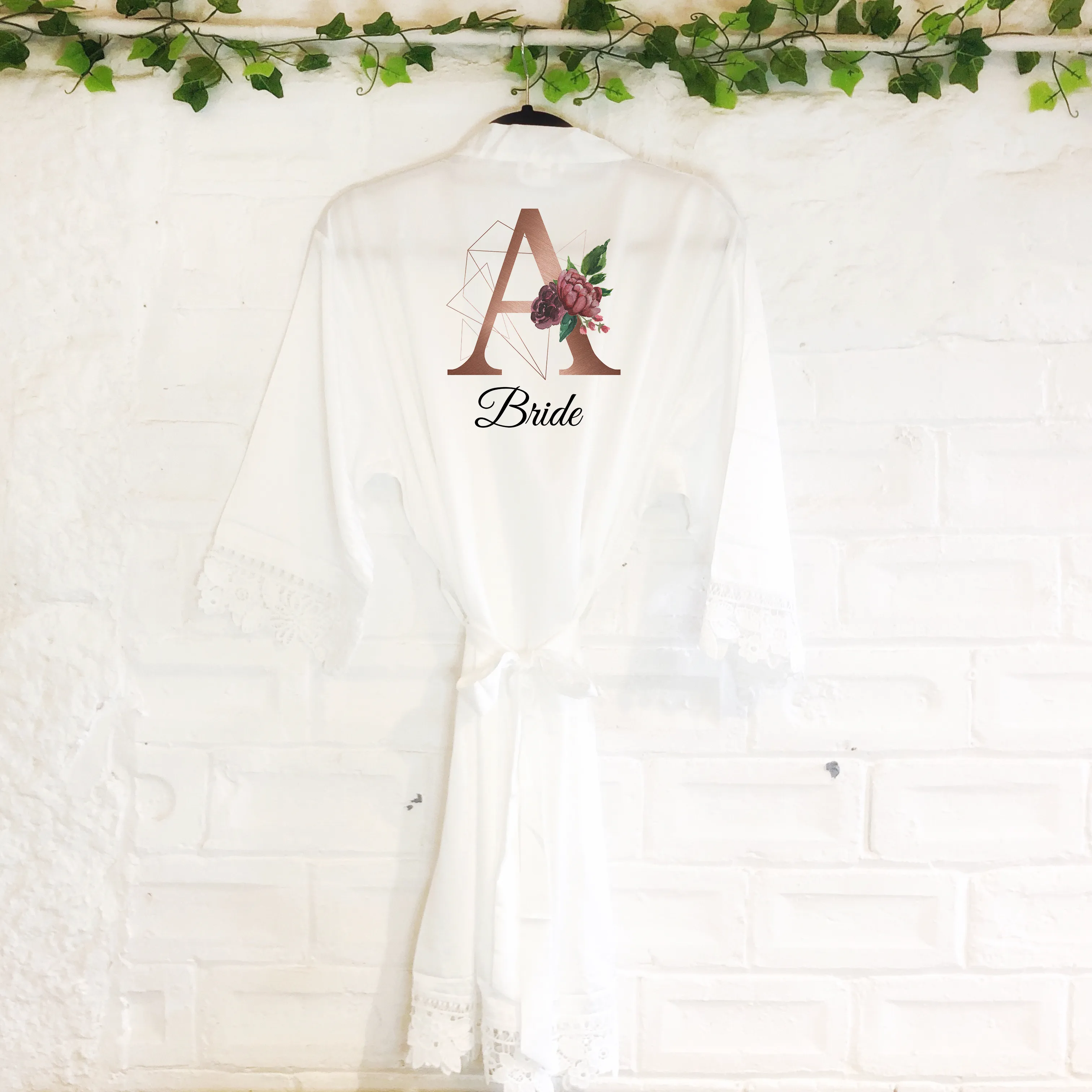 Initial Floral Personalised Bride Lace Wedding Dressing Robe