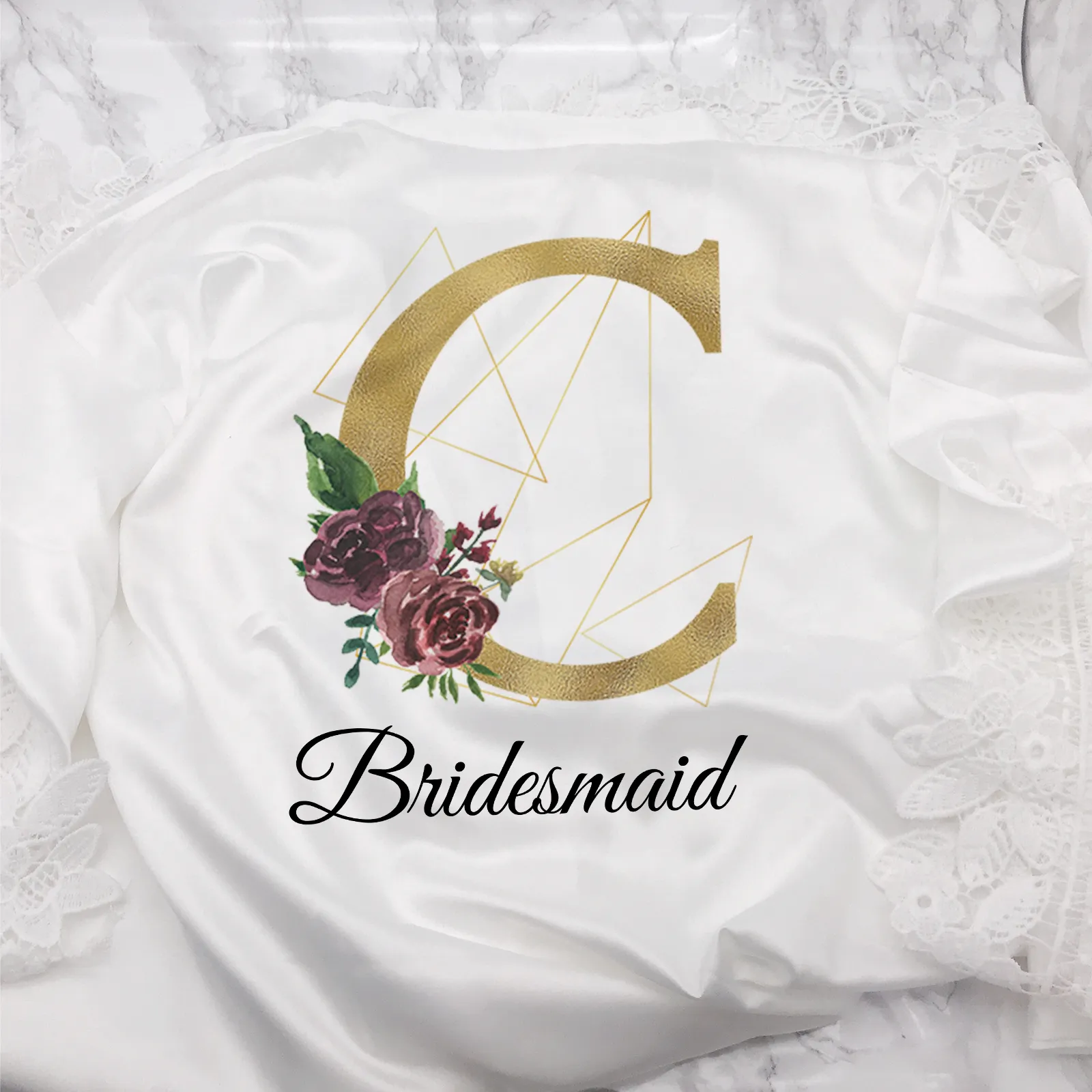 Initial Floral Personalised Bride Lace Wedding Dressing Robe