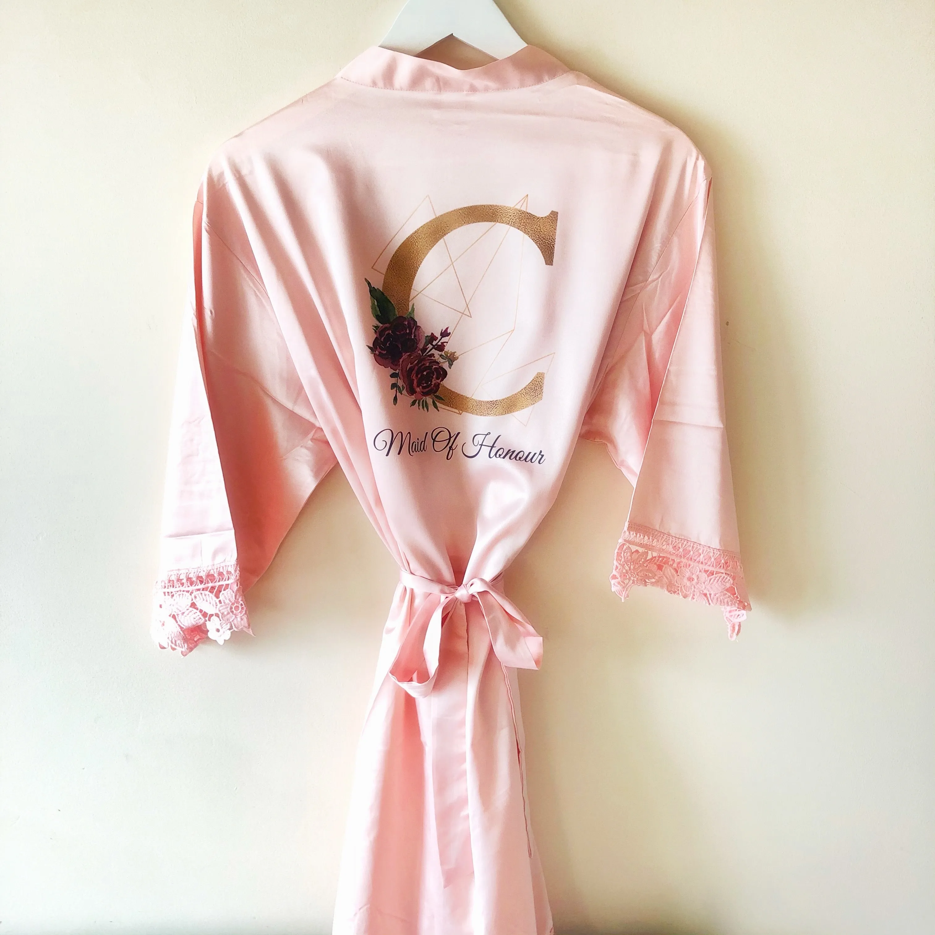 Initial Floral Personalised Bride Lace Wedding Dressing Robe