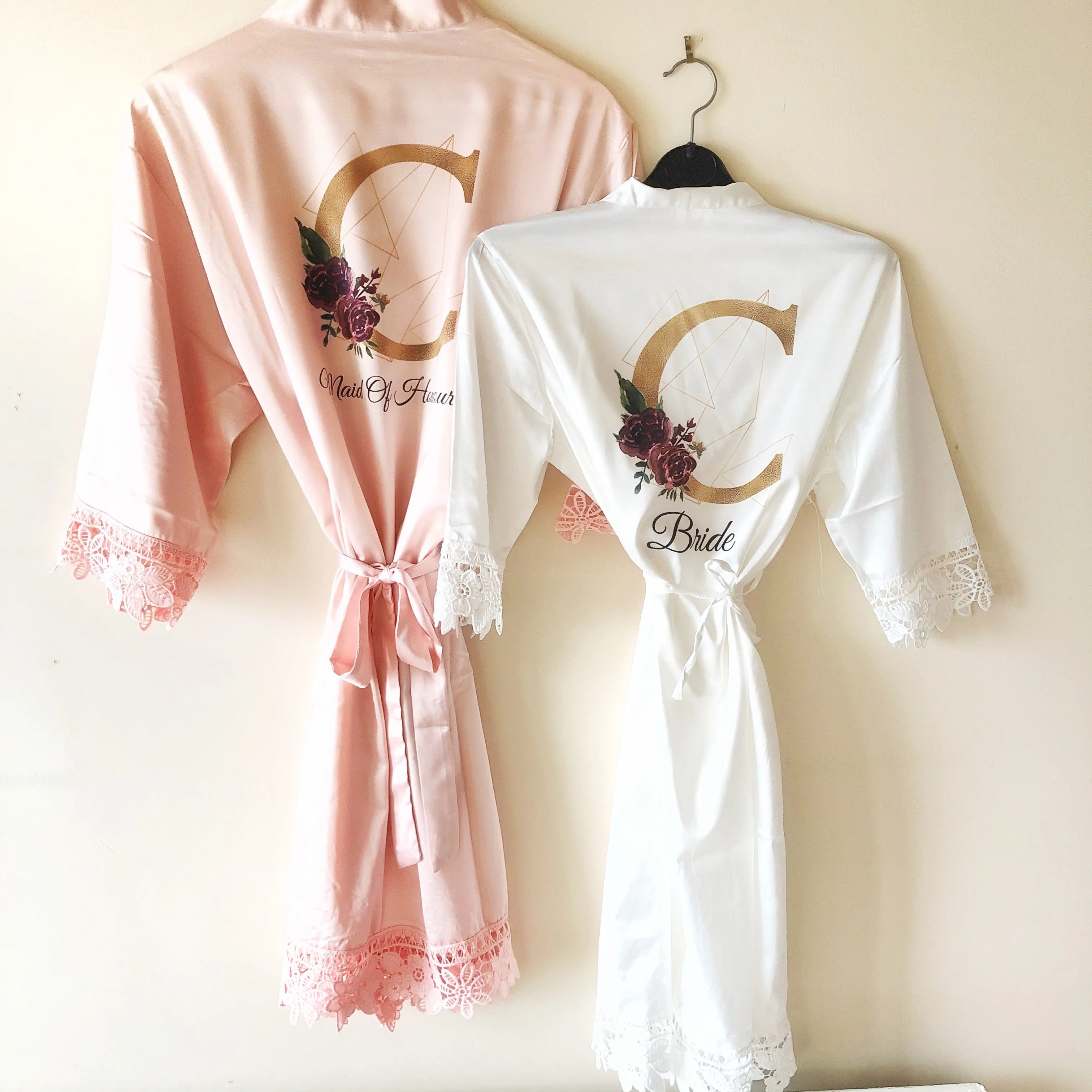Initial Floral Personalised Bride Lace Wedding Dressing Robe