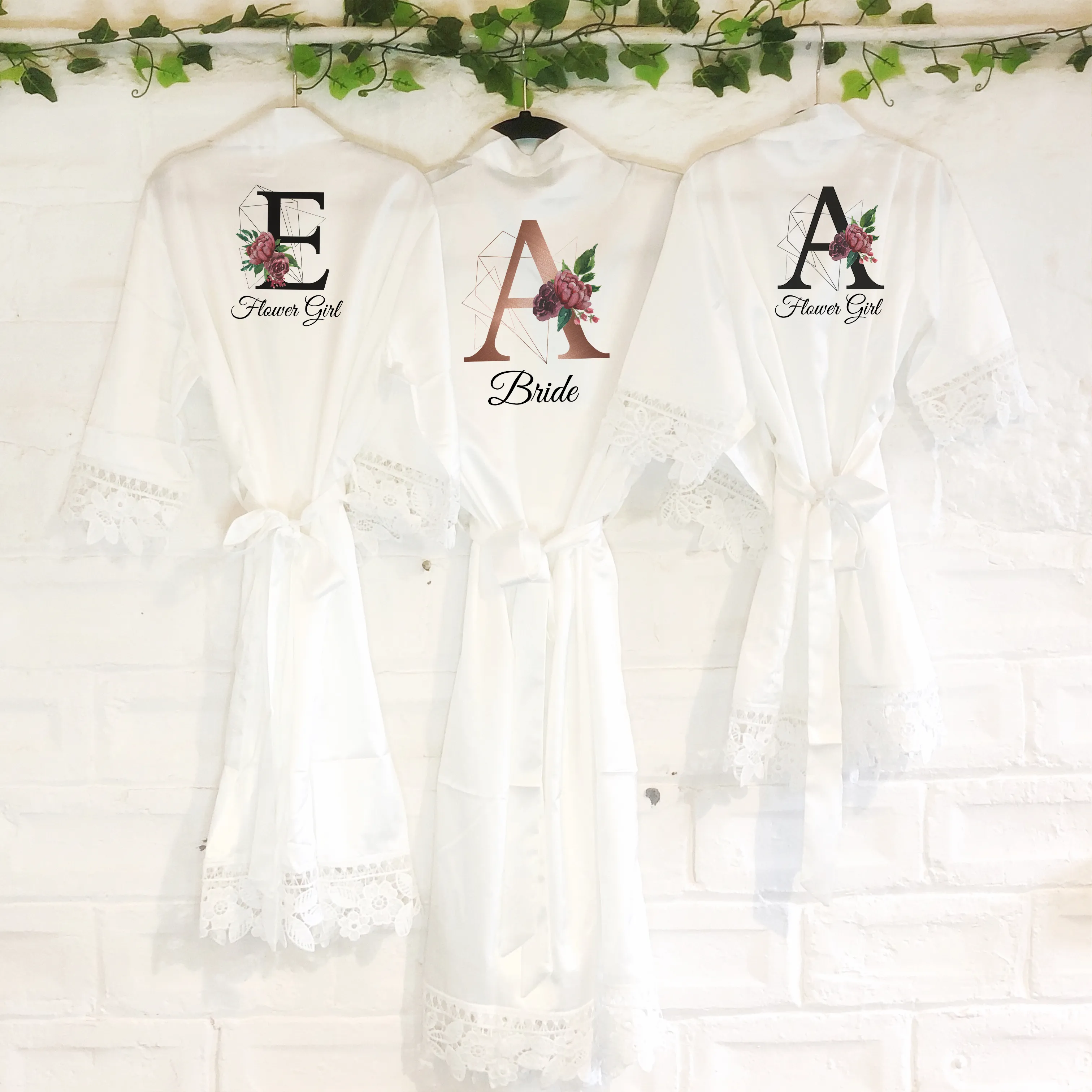 Initial Floral Personalised Bride Lace Wedding Dressing Robe