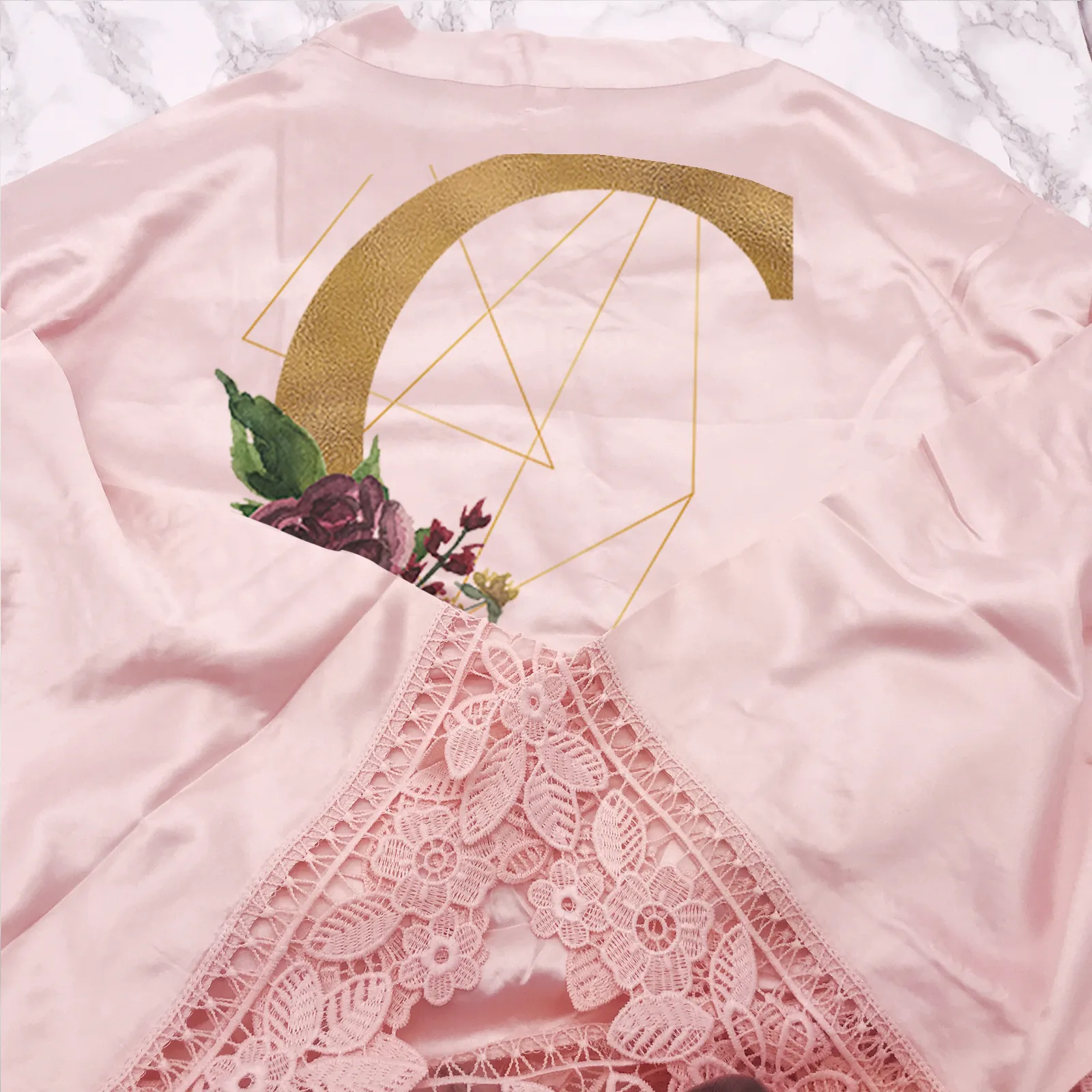 Initial Floral Personalised Bride Lace Wedding Dressing Robe