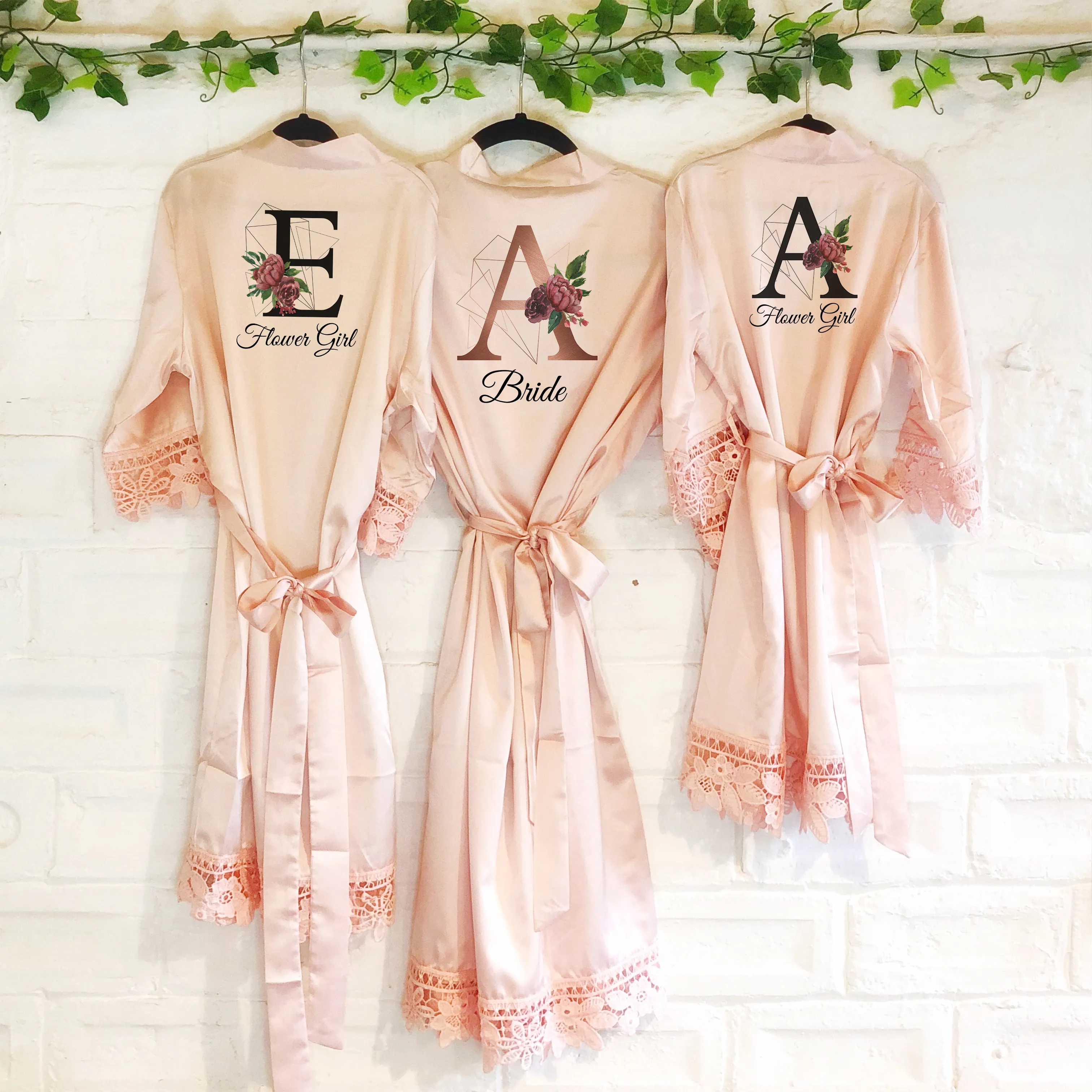 Initial Floral Personalised Bride Lace Wedding Dressing Robe