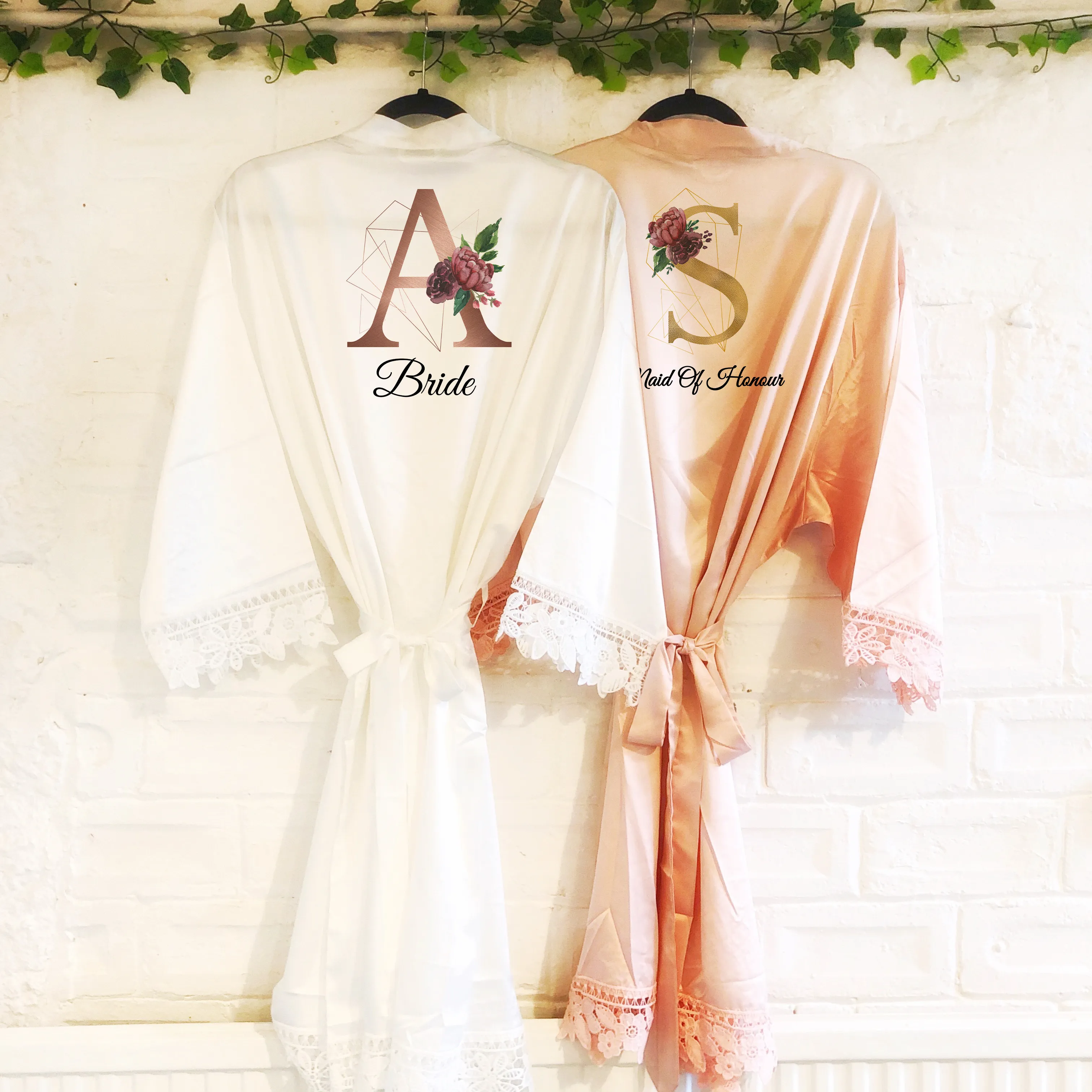 Initial Floral Personalised Bride Lace Wedding Dressing Robe