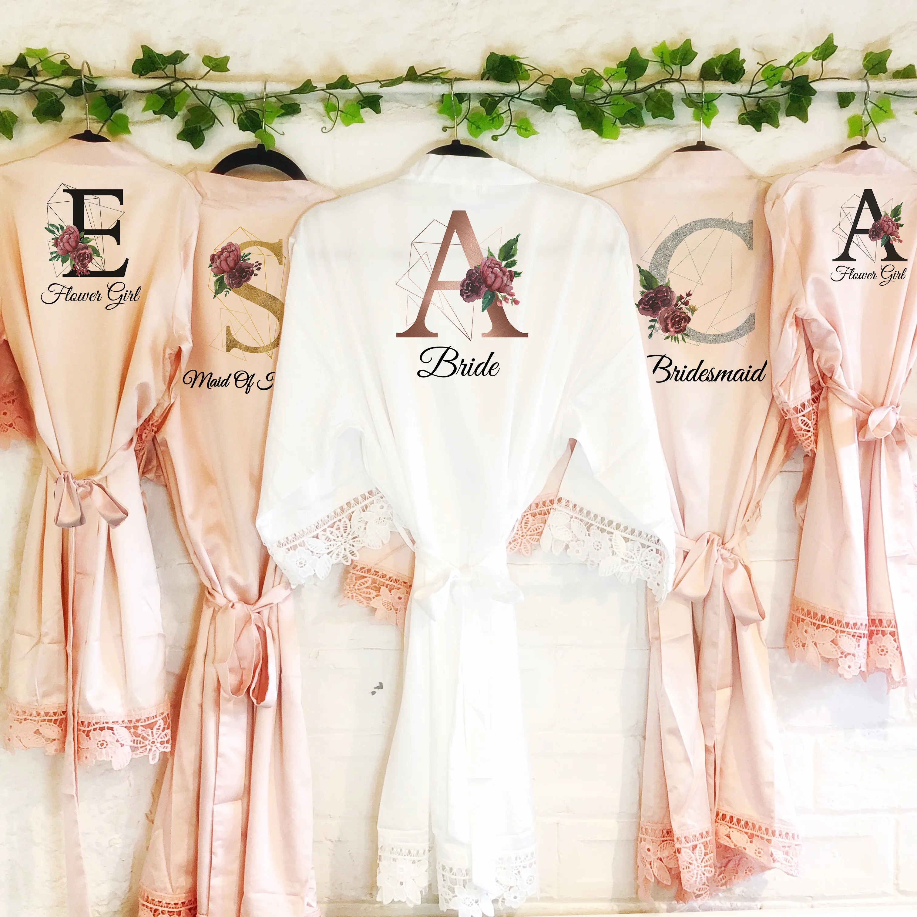Initial Floral Personalised Bride Lace Wedding Dressing Robe
