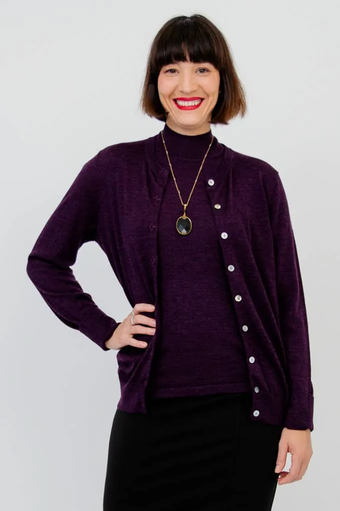 Kitten Cardigan, Plum, Merino Wool: