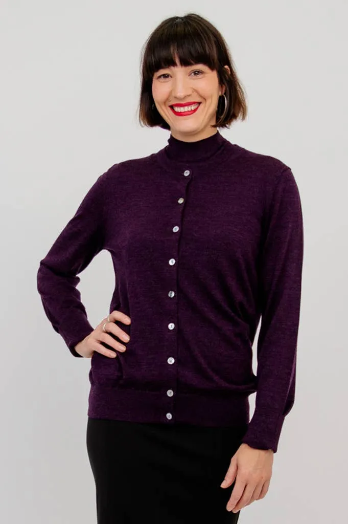 Kitten Cardigan, Plum, Merino Wool: