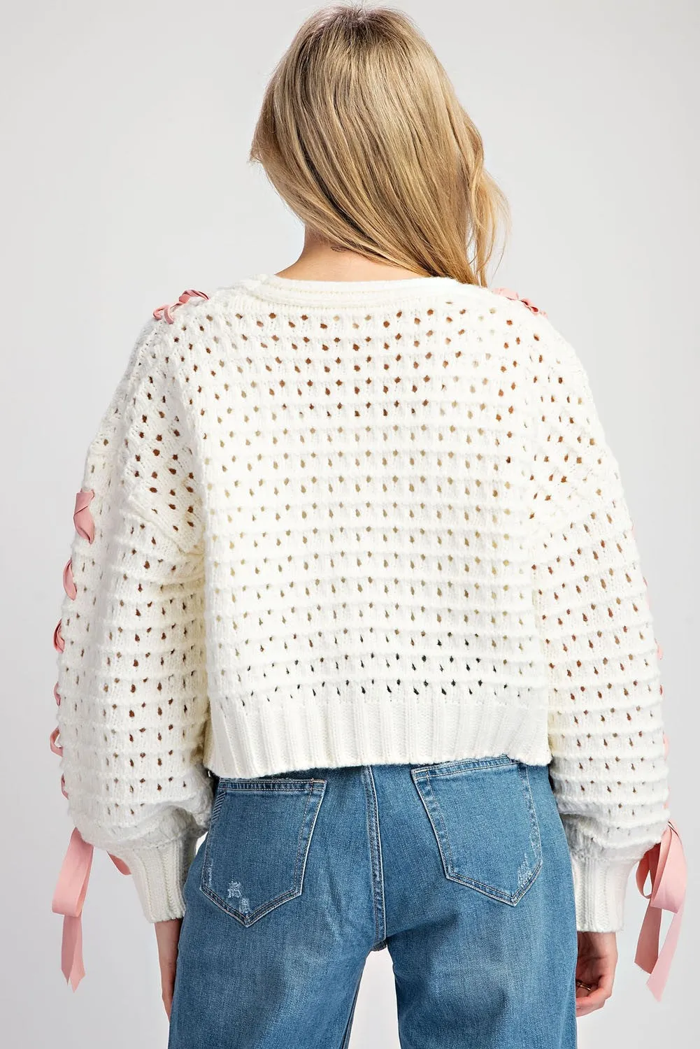 Lace Ribbon Crochet Sweater