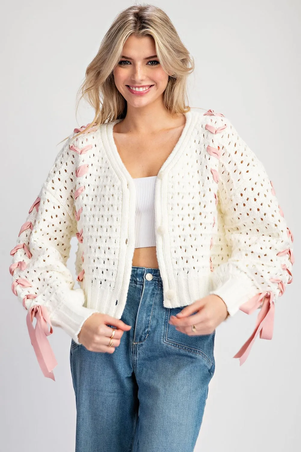 Lace Ribbon Crochet Sweater