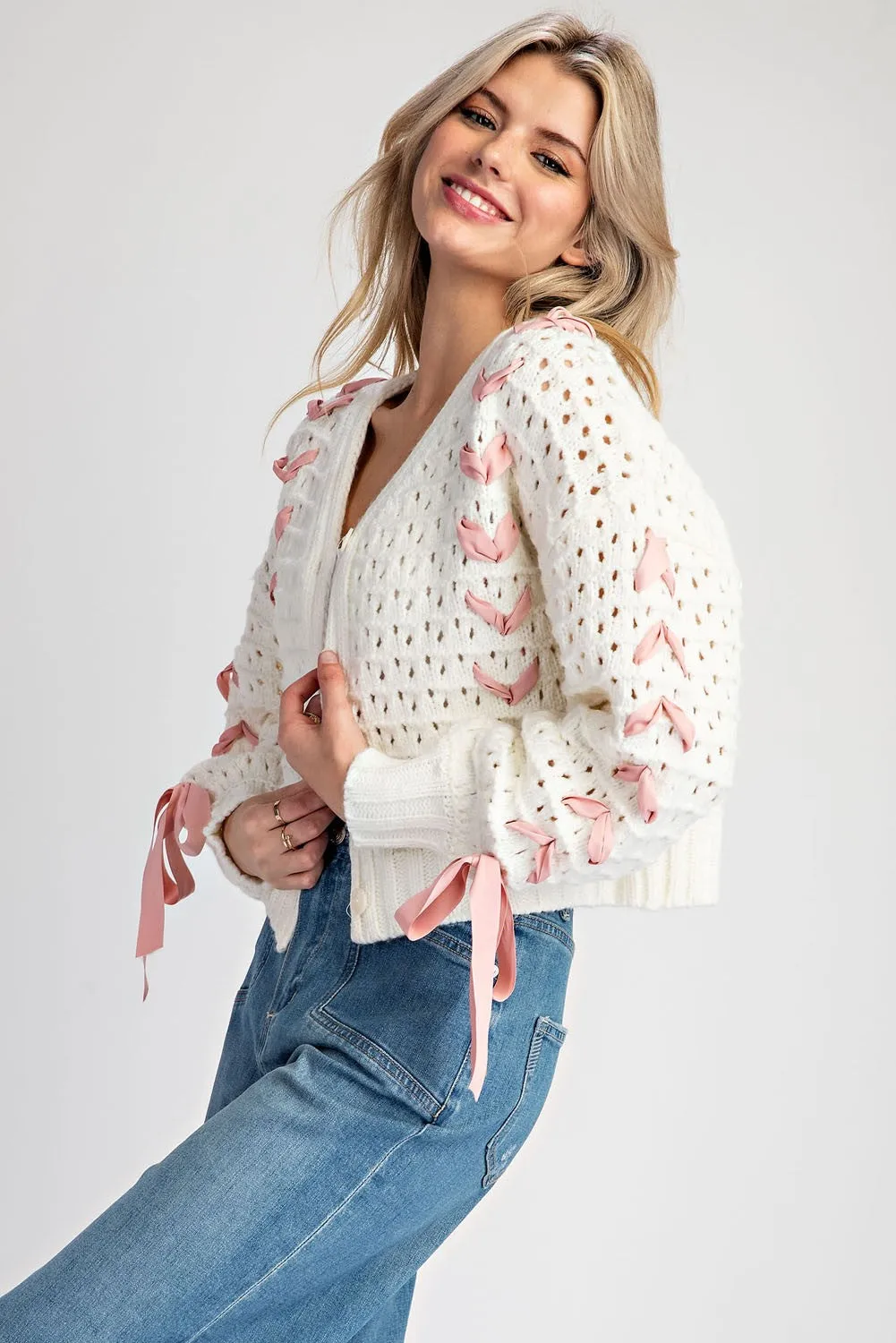 Lace Ribbon Crochet Sweater