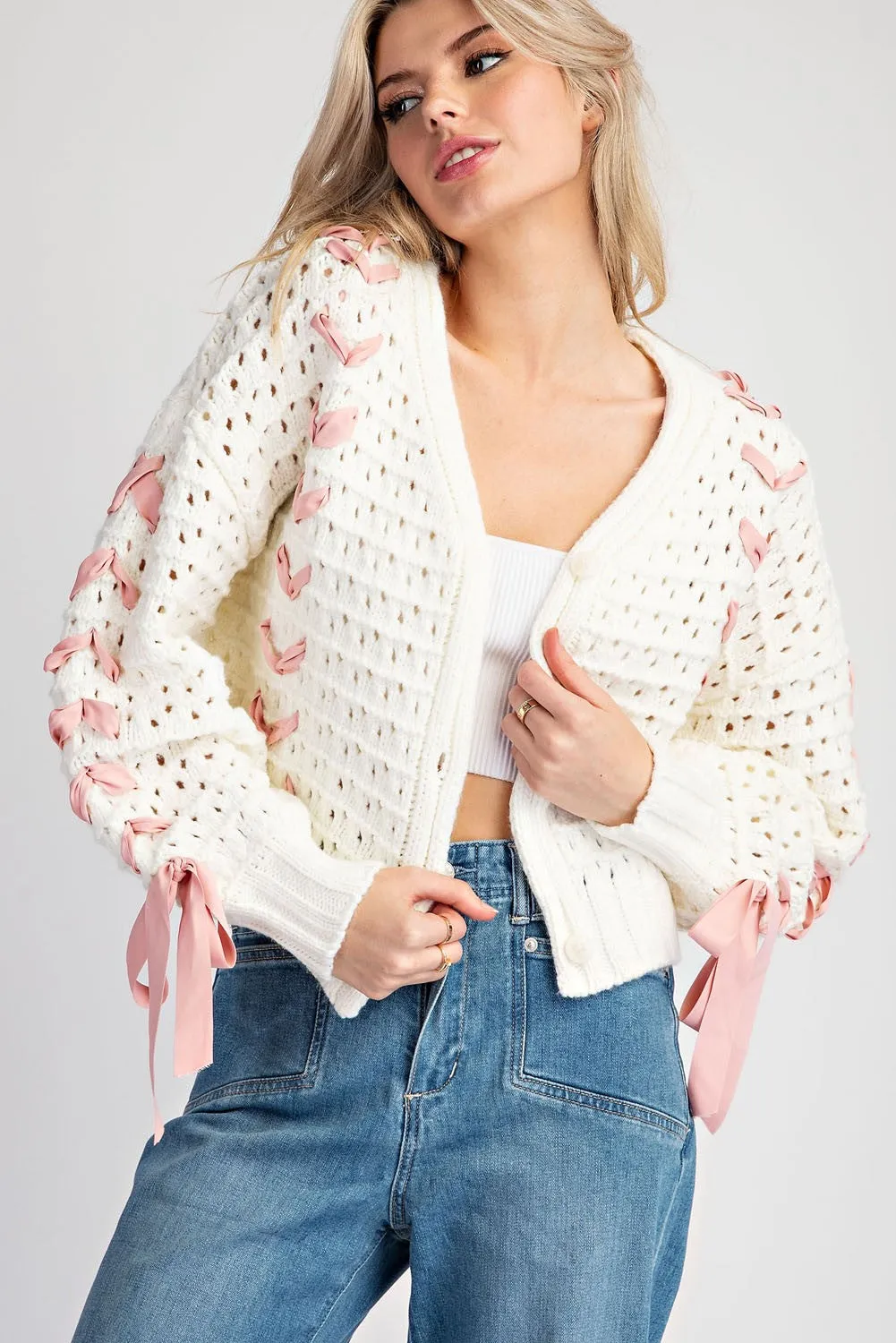 Lace Ribbon Crochet Sweater