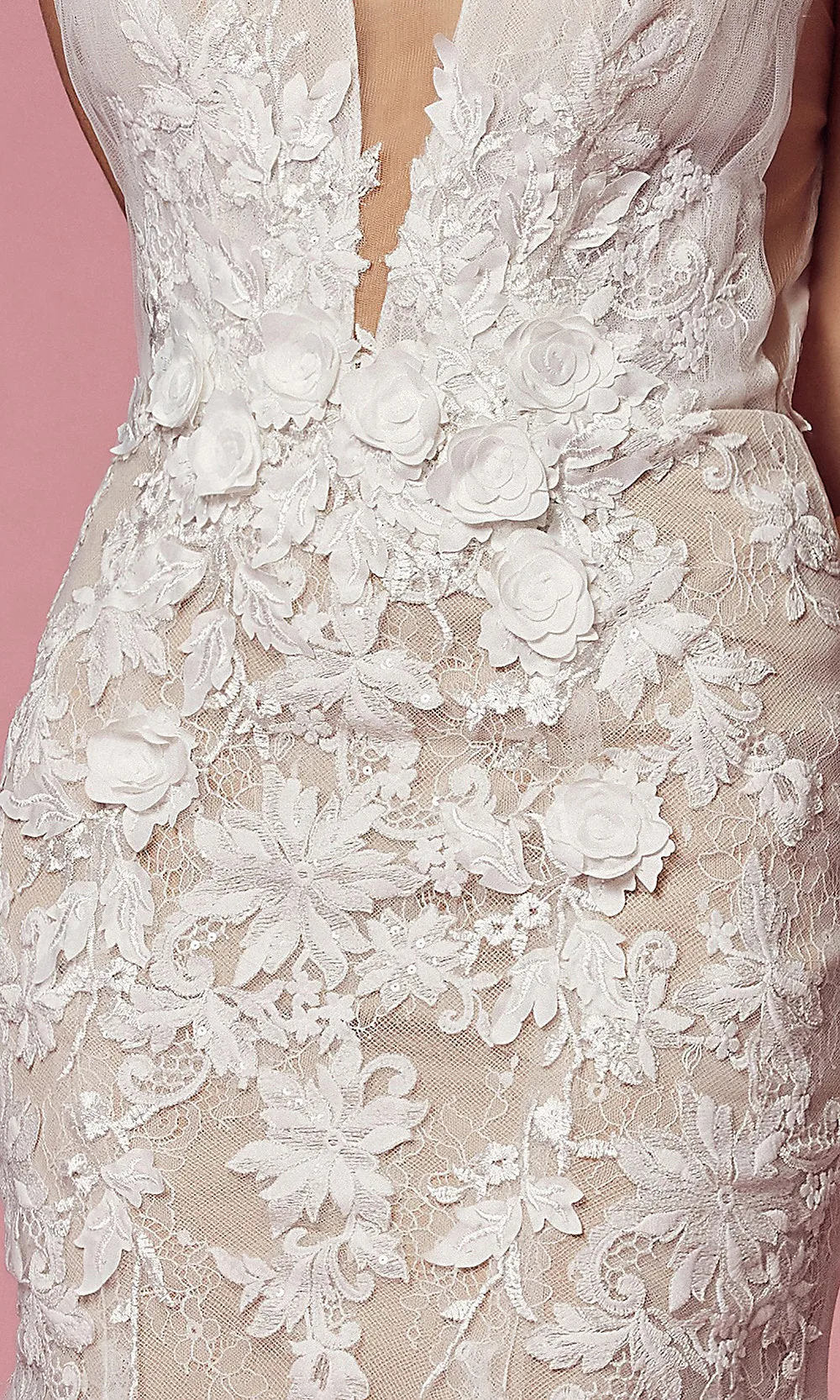 Lace V-Neck Mermaid Long White Wedding Dress
