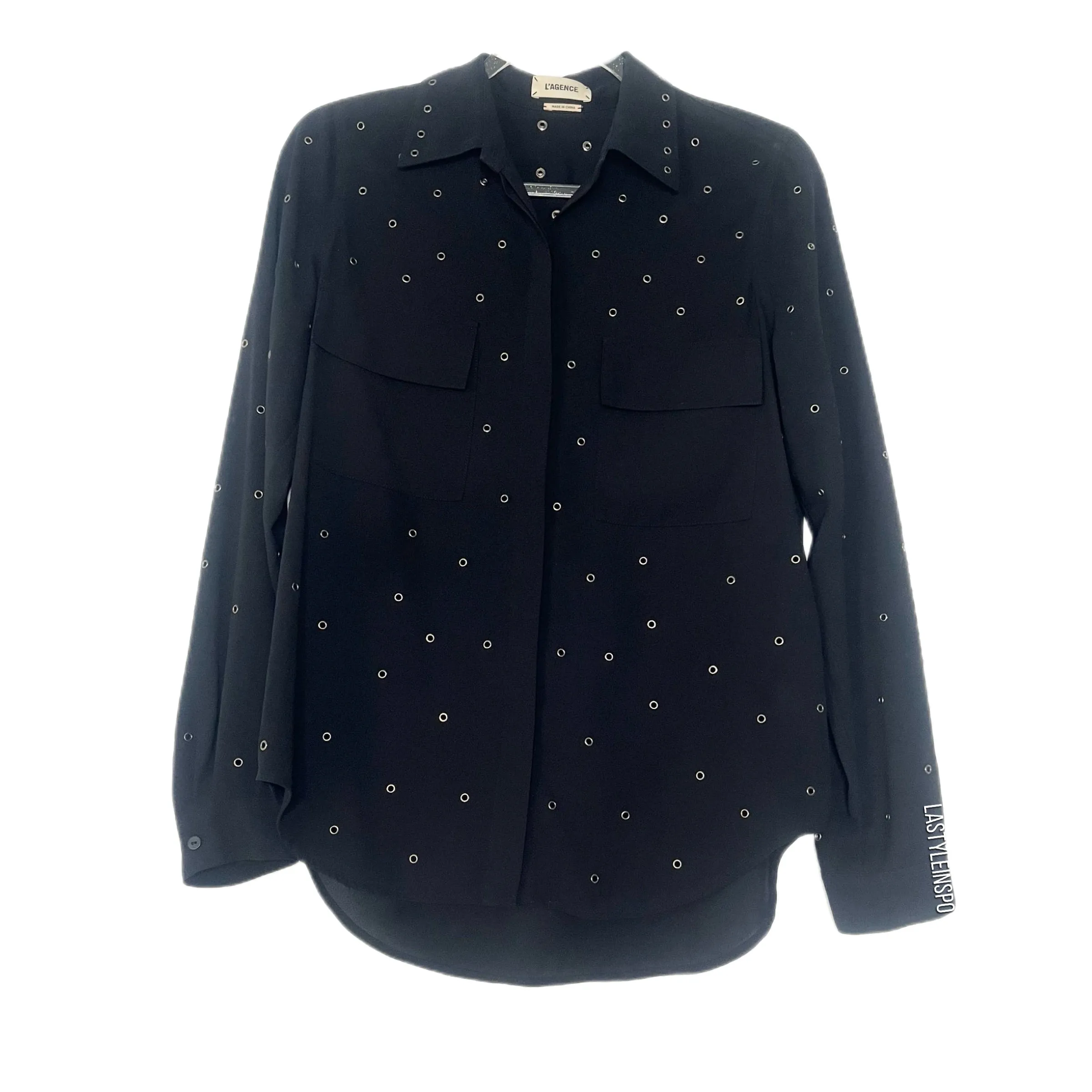 L’AGENCE Black Blouse Metal Keyholes XS