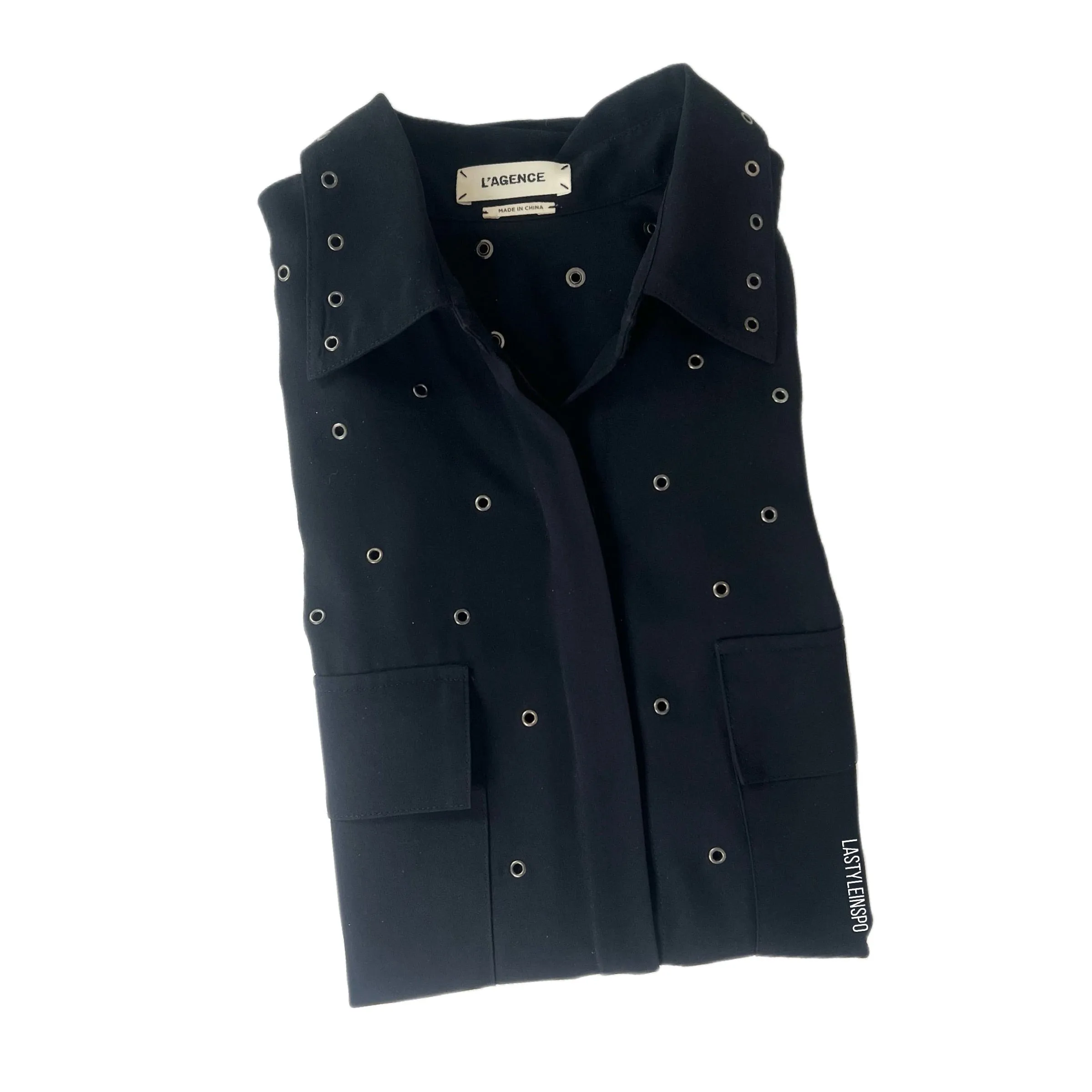 L’AGENCE Black Blouse Metal Keyholes XS