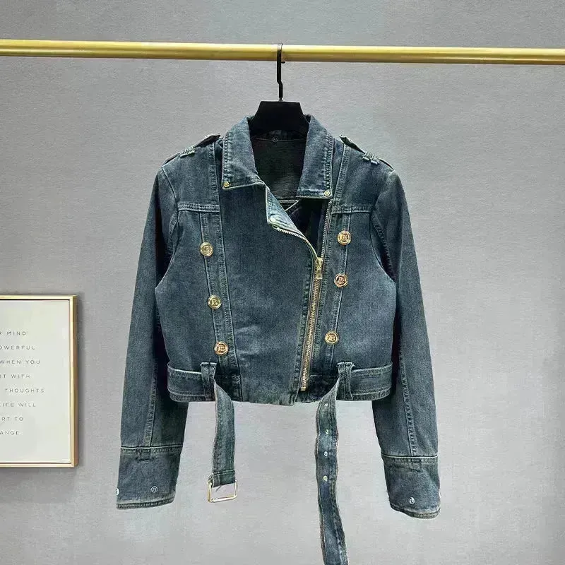Long sleeved Short Denim Coat Women's Denim Jeans Cropped Jacket