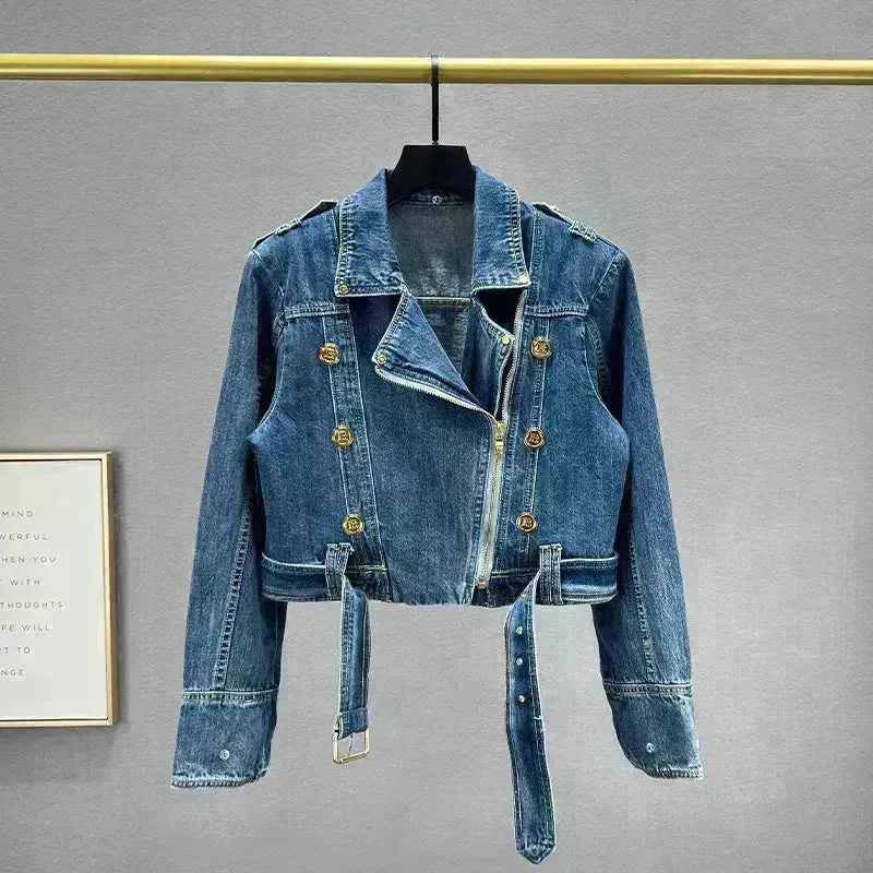 Long sleeved Short Denim Coat Women's Denim Jeans Cropped Jacket
