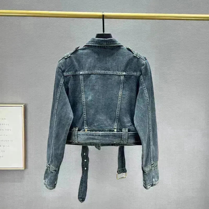 Long sleeved Short Denim Coat Women's Denim Jeans Cropped Jacket