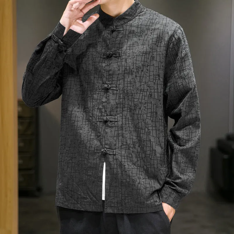Loose Casua Tang Suit Jacket with Long Sleeves Jacquard Chinese Style Coat
