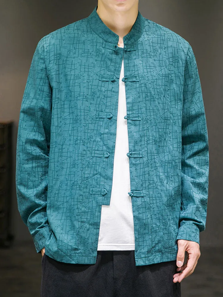 Loose Casua Tang Suit Jacket with Long Sleeves Jacquard Chinese Style Coat