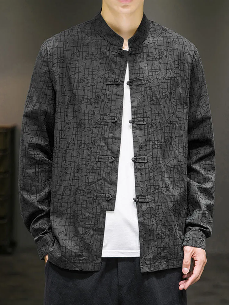 Loose Casua Tang Suit Jacket with Long Sleeves Jacquard Chinese Style Coat