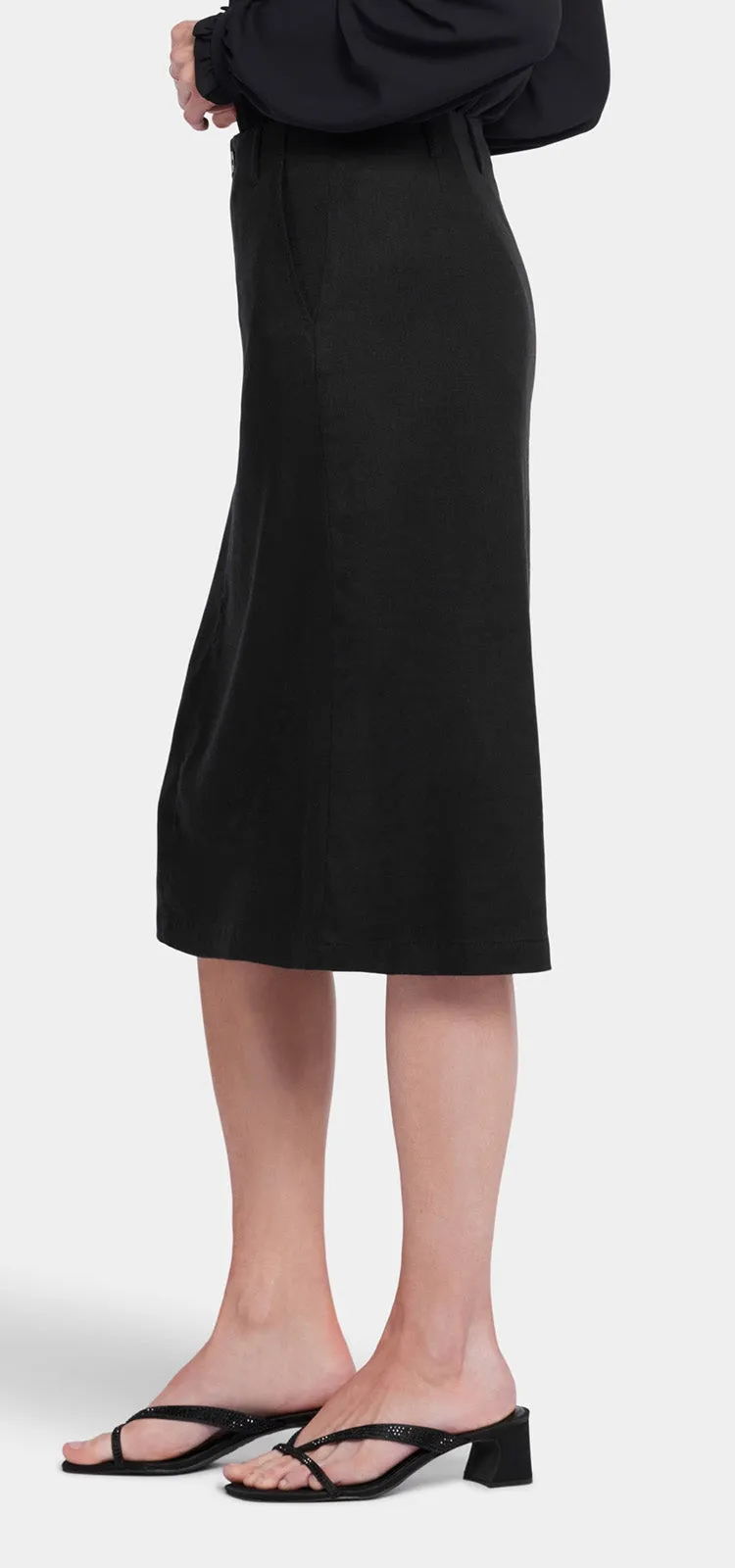 Marilyn A-Line Skirt Black Stretch Linen | Black