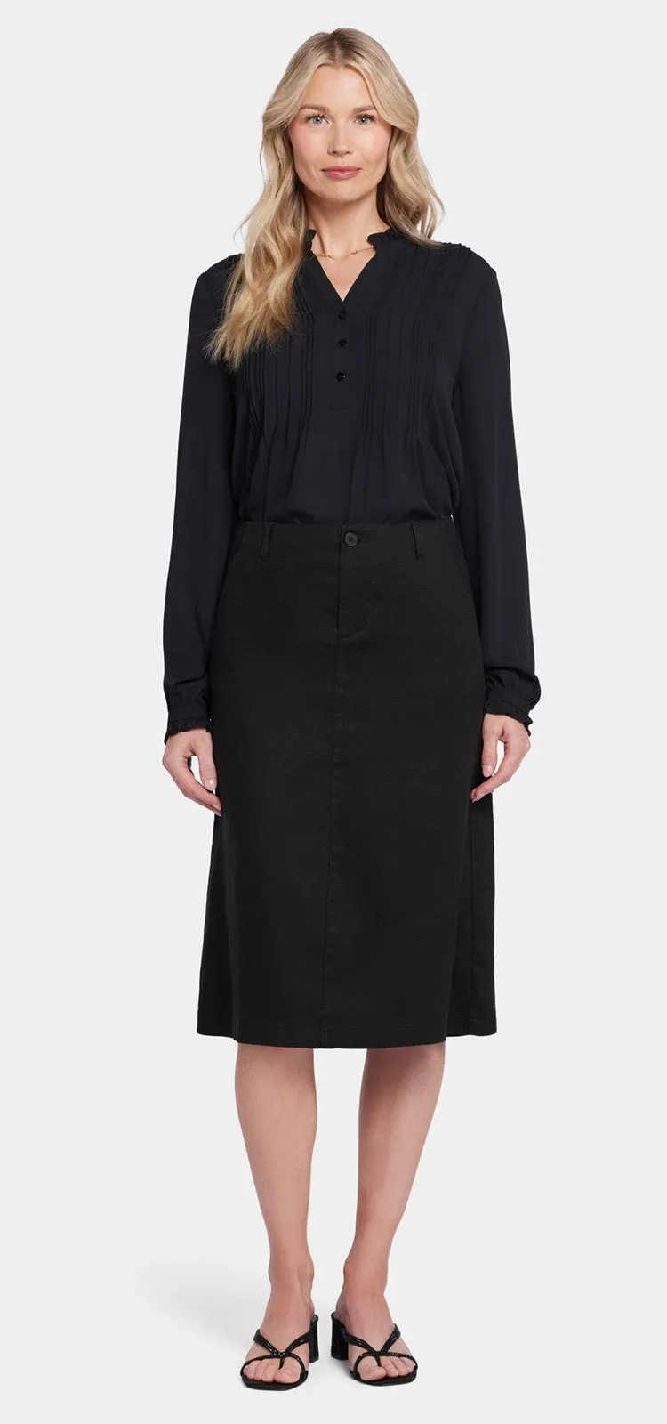 Marilyn A-Line Skirt Black Stretch Linen | Black