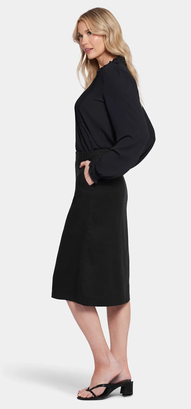 Marilyn A-Line Skirt Black Stretch Linen | Black