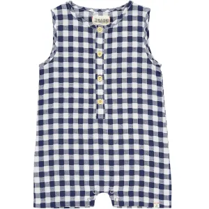Me & Henry Cabin Woven Henley Playsuit in Blue Plaid