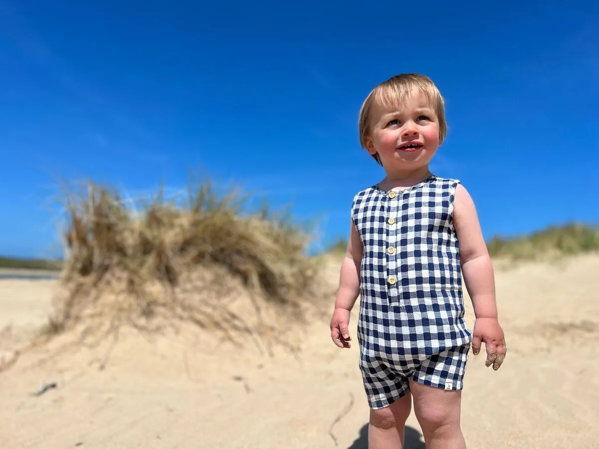 Me & Henry Cabin Woven Henley Playsuit in Blue Plaid