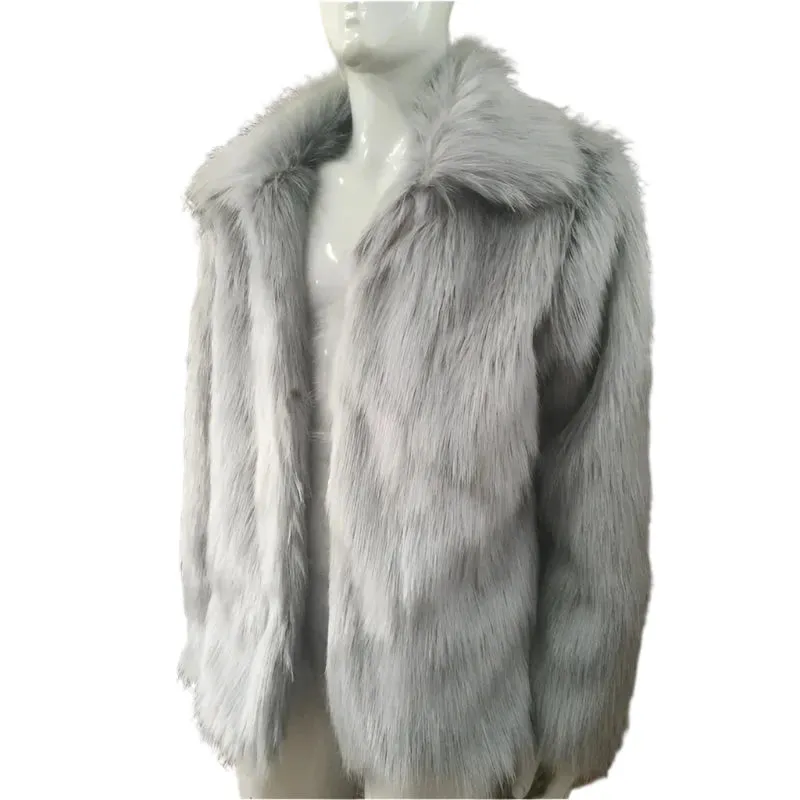 Men's Faux Leather Jacket - Casual Slim Fit Fashion Coat with Fox Fur Lapel in White and Black | Jaqueta Motoqueiro